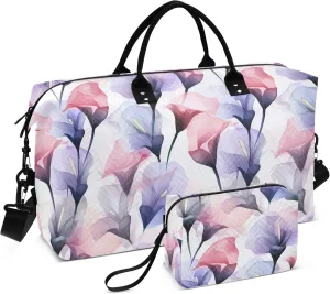 Pink Lily Flowers Travel Duffel Bag with Toiletry Bag Personalized Weekender Bag for Trips Sports Business Large Gym Duffel Bag Overnight Bag for Women & Men