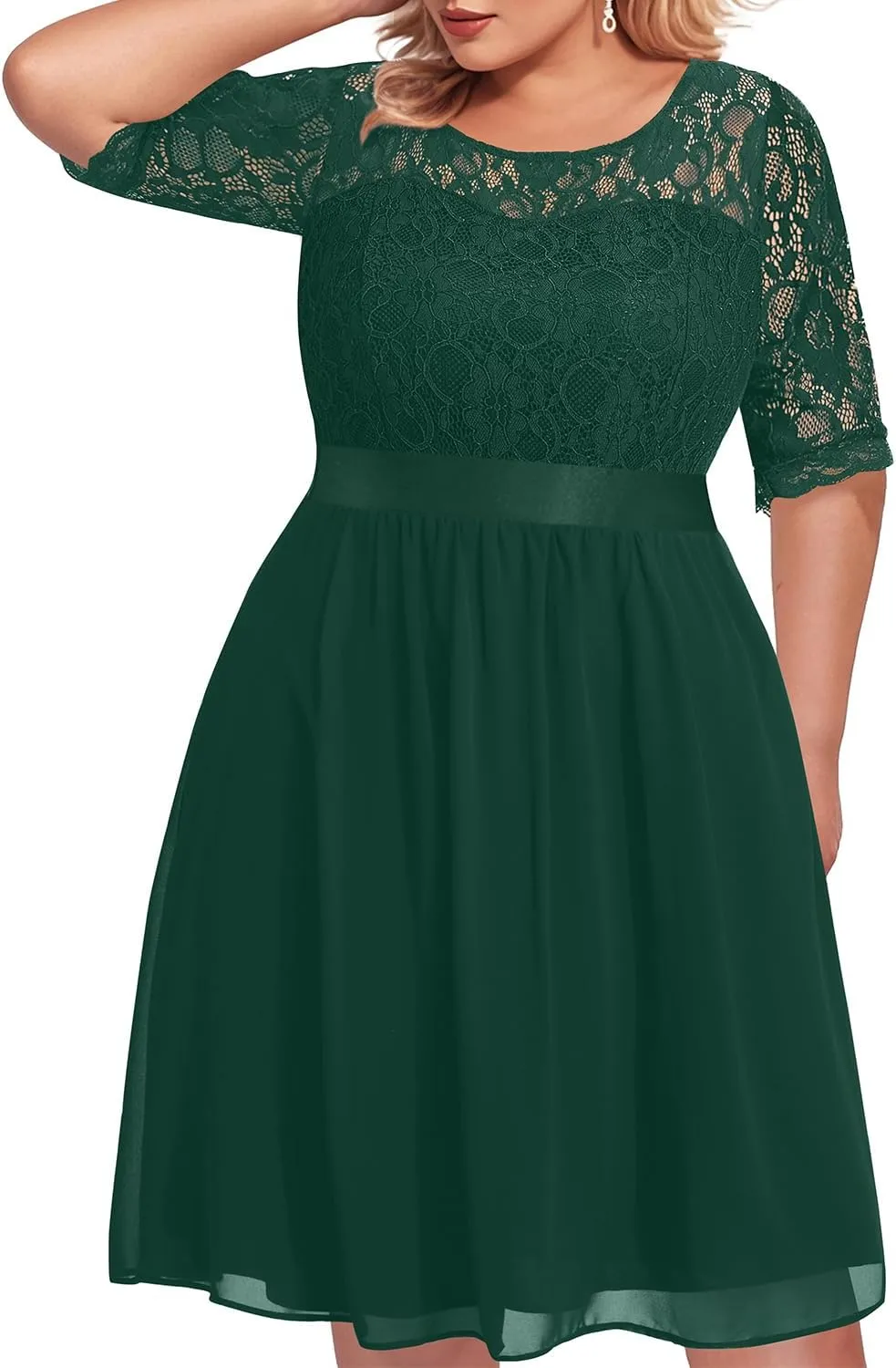 Pinup Fashion Plus Size Lace Chiffon Wedding Guest Dresses Women Cocktail Party Midi Dress