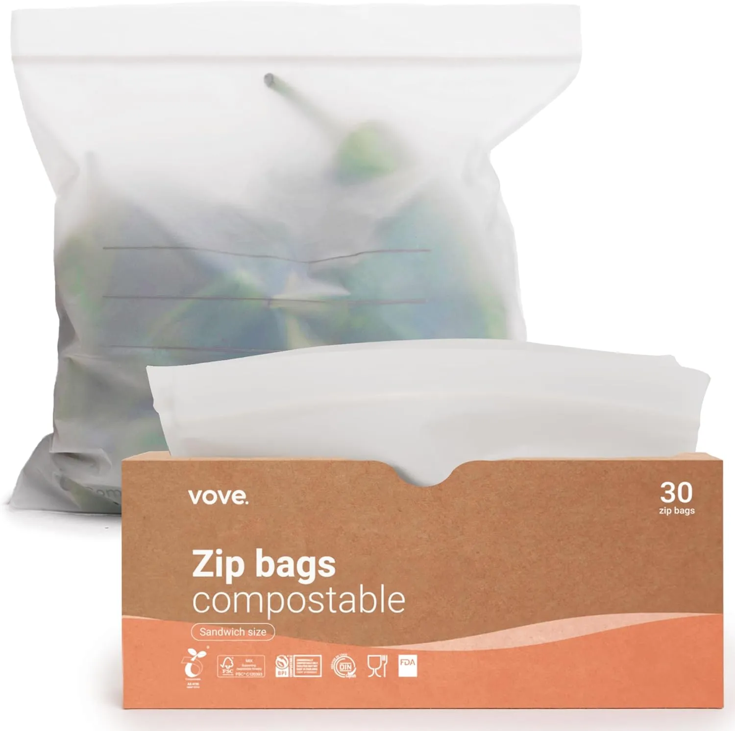 Plant-Based Sandwich size zip Lock Bags | Resealable, Bio and Eco-Friendly | Zip Freezer Bags | Sandwich, Snacks and Vegetable food storage bags | Plastic alternative | 30 bags