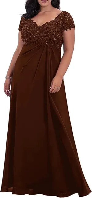 Plus Size Mother of The Bride/Groom Dresses for Wedding Short Sleeve Chiffon Formal Evening Party Gowns
