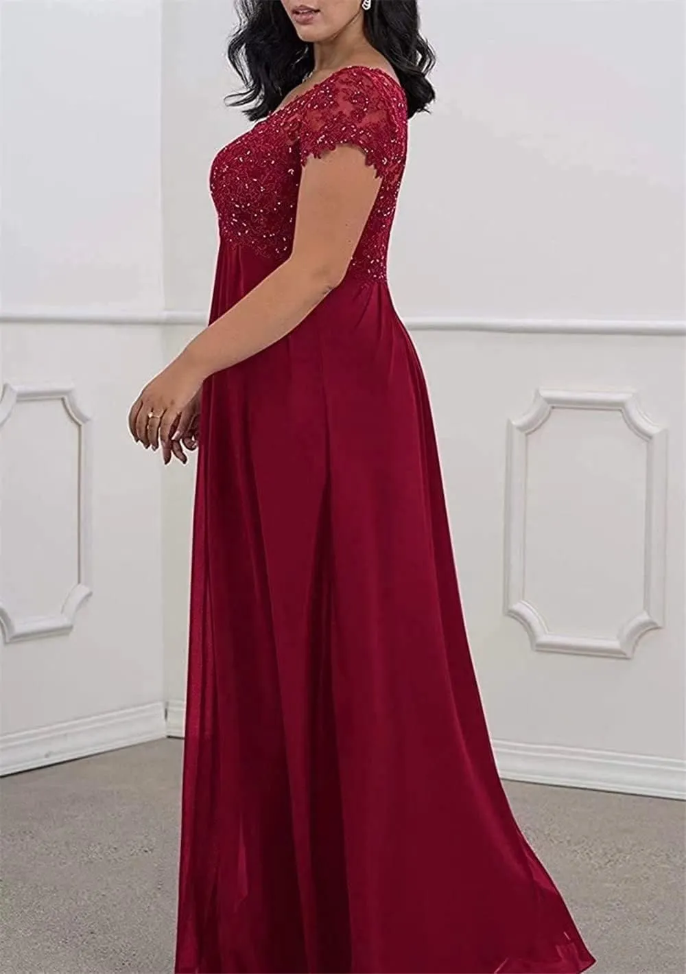 Plus Size Mother of The Bride/Groom Dresses for Wedding Short Sleeve Chiffon Formal Evening Party Gowns