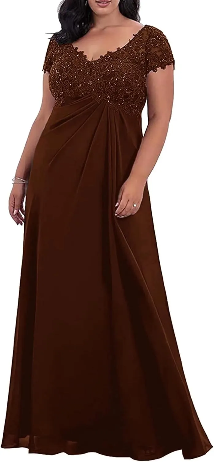 Plus Size Mother of The Bride/Groom Dresses for Wedding Short Sleeve Chiffon Formal Evening Party Gowns
