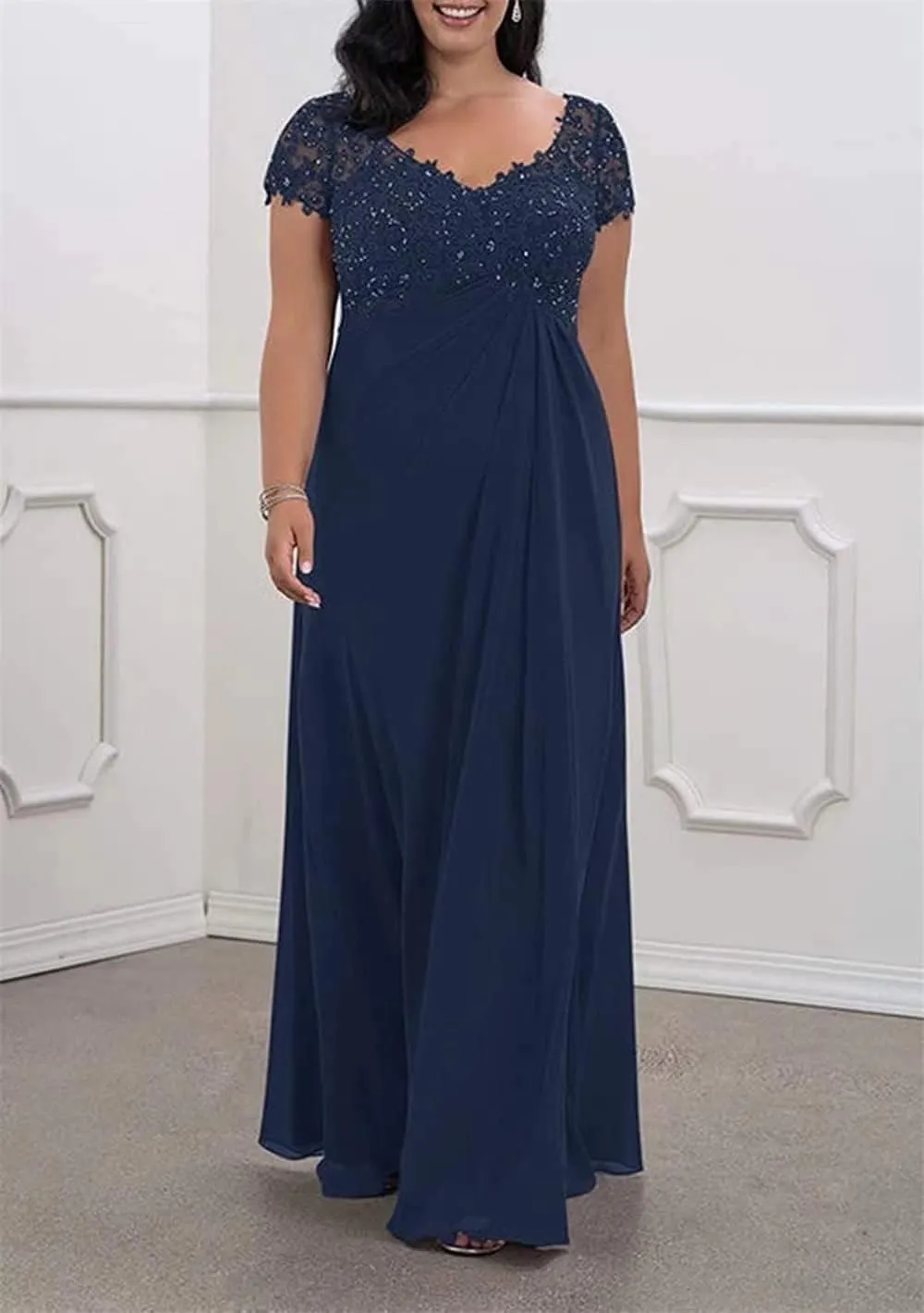 Plus Size Mother of The Bride/Groom Dresses for Wedding Short Sleeve Chiffon Formal Evening Party Gowns