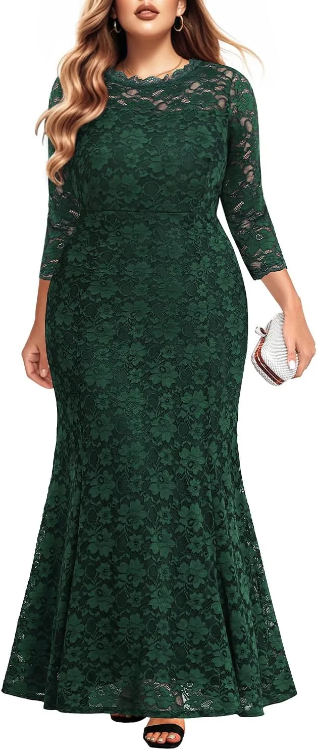Plus Size Wedding Dress for Bride - Formal Evening Gown Party Lace Mermaid Dresses