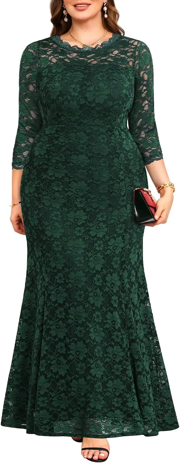 Plus Size Wedding Dress for Bride - Formal Evening Gown Party Lace Mermaid Dresses