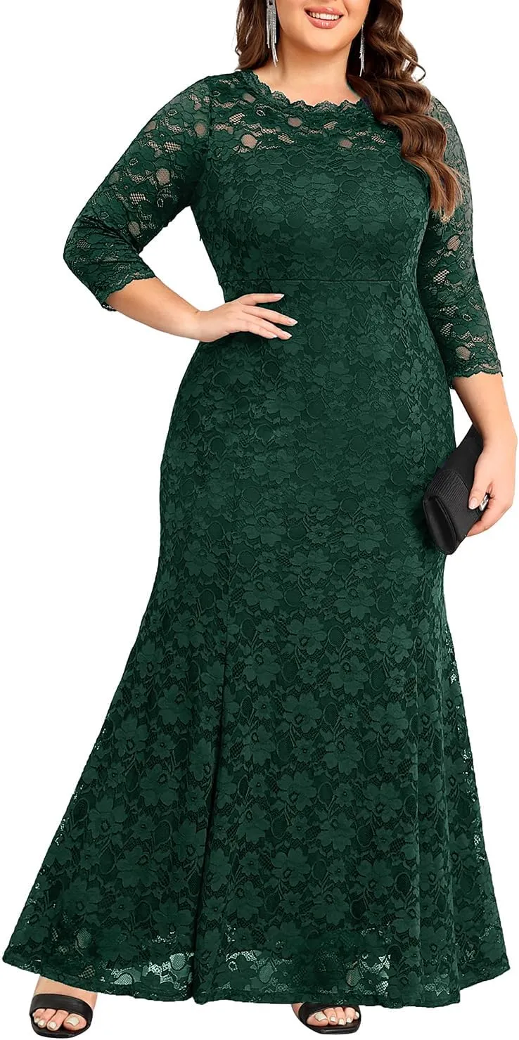 Plus Size Wedding Dress for Bride - Formal Evening Gown Party Lace Mermaid Dresses