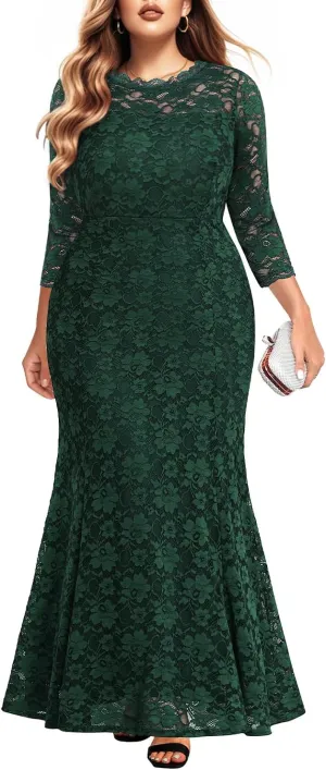 Plus Size Wedding Dress for Bride - Formal Evening Gown Party Lace Mermaid Dresses