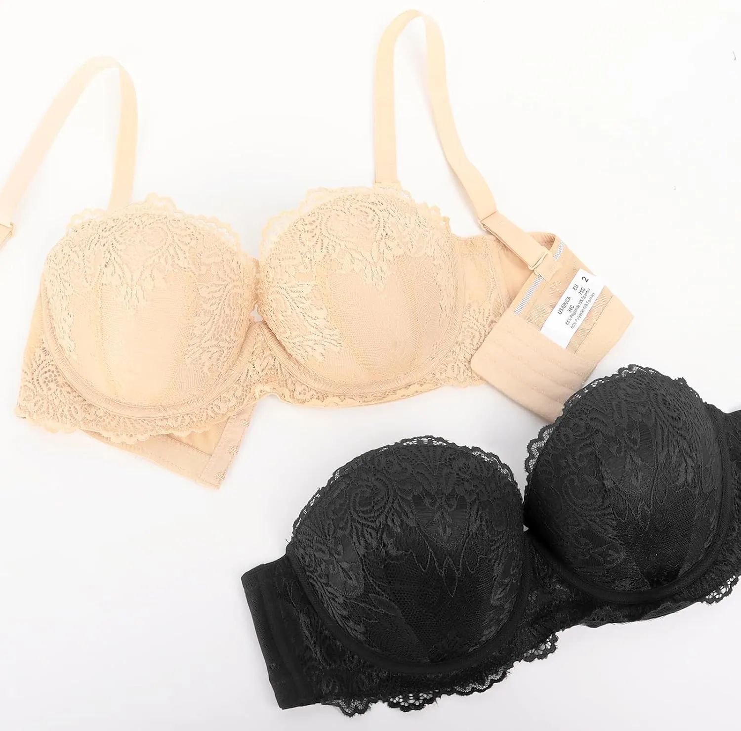 Plusexy Women's Push Up Strapless Bra Thick Padded Underwire Convertible Multiway Bras