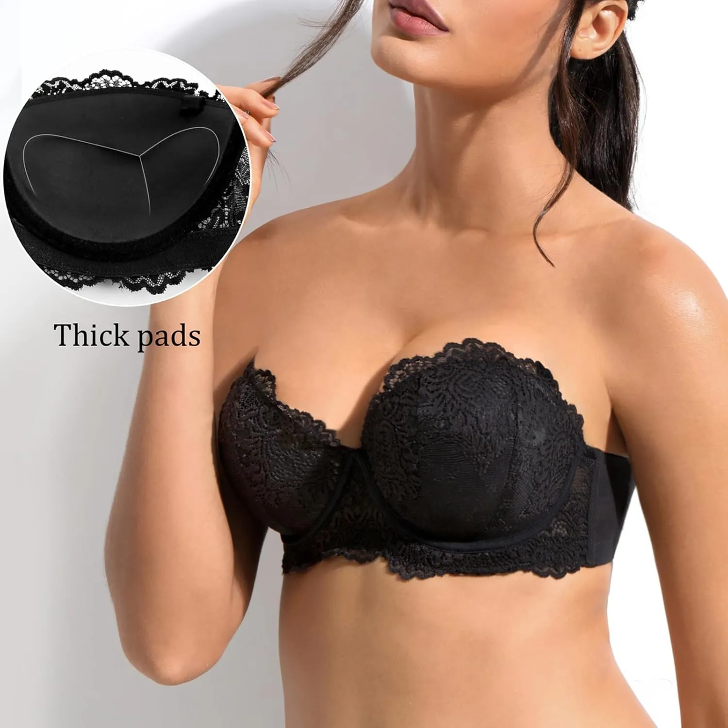 Plusexy Women's Push Up Strapless Bra Thick Padded Underwire Convertible Multiway Bras