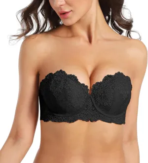 Plusexy Women's Push Up Strapless Bra Thick Padded Underwire Convertible Multiway Bras