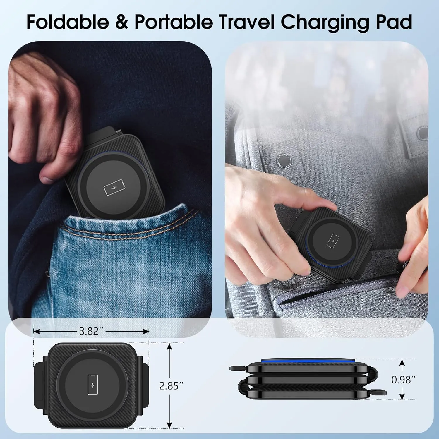 Pocket Wireless Charger for Samsung Android Phone, Foldable Travel Wireless Charging Station Stand Compatible for Samsung Galaxy Watch 7/Buds Pro 3/for Samsung S24/S23 Ultra/S22/Z Flip 6/5(Dark)