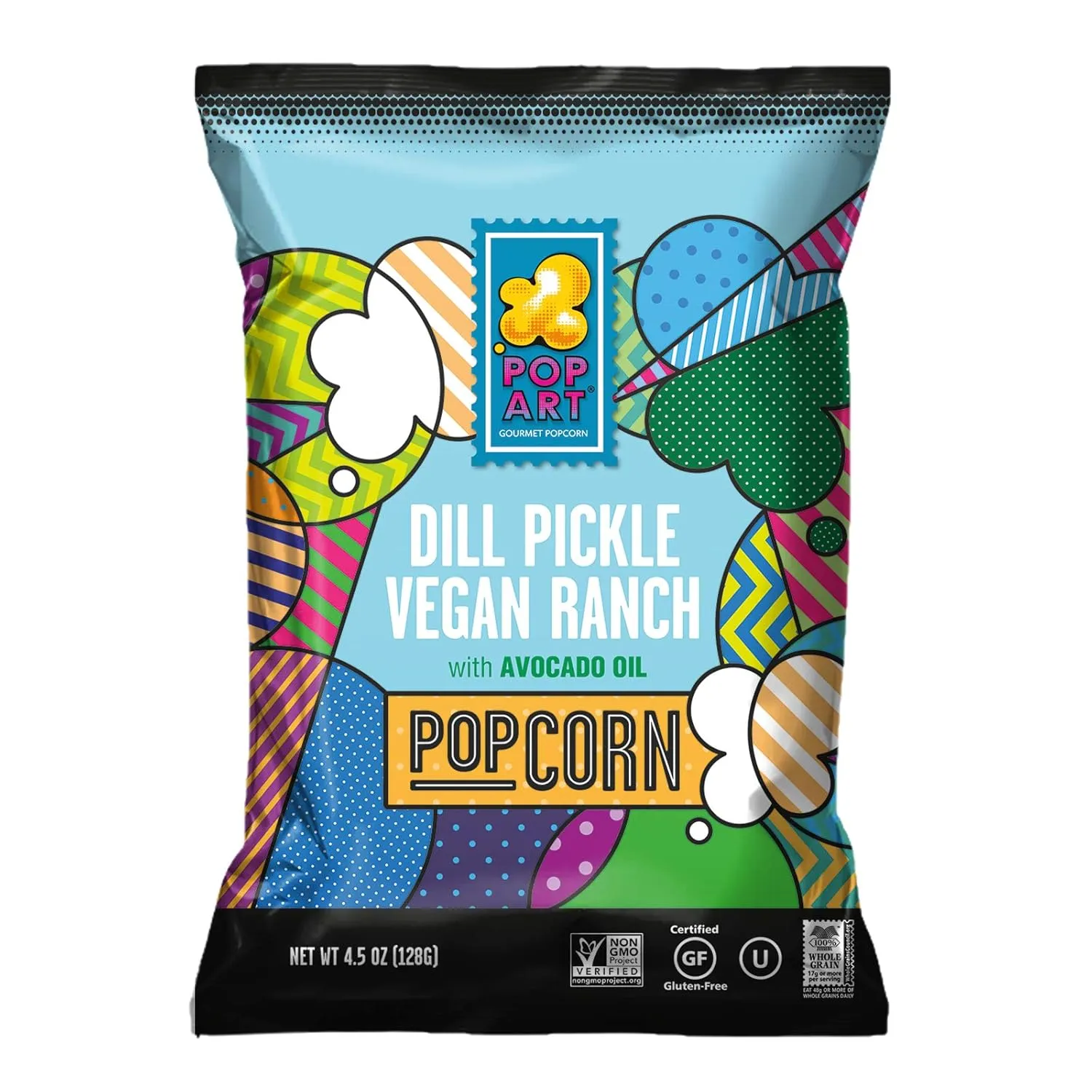 Pop Art Snacks Gourmet Popcorn - Dill Pickle Vegan Ranch with Avocado Oil - Gluten Free Vegan Popcorn - Flavored Snacks for Adults, Kids, Movie Night (9 Pack of 4.5 oz bags)