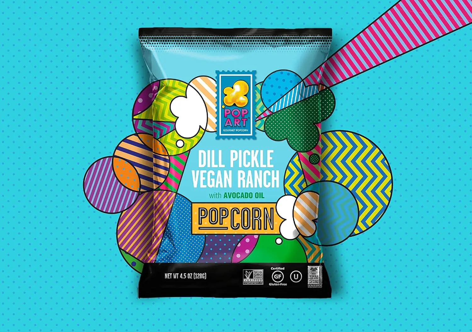 Pop Art Snacks Gourmet Popcorn - Dill Pickle Vegan Ranch with Avocado Oil - Gluten Free Vegan Popcorn - Flavored Snacks for Adults, Kids, Movie Night (9 Pack of 4.5 oz bags)