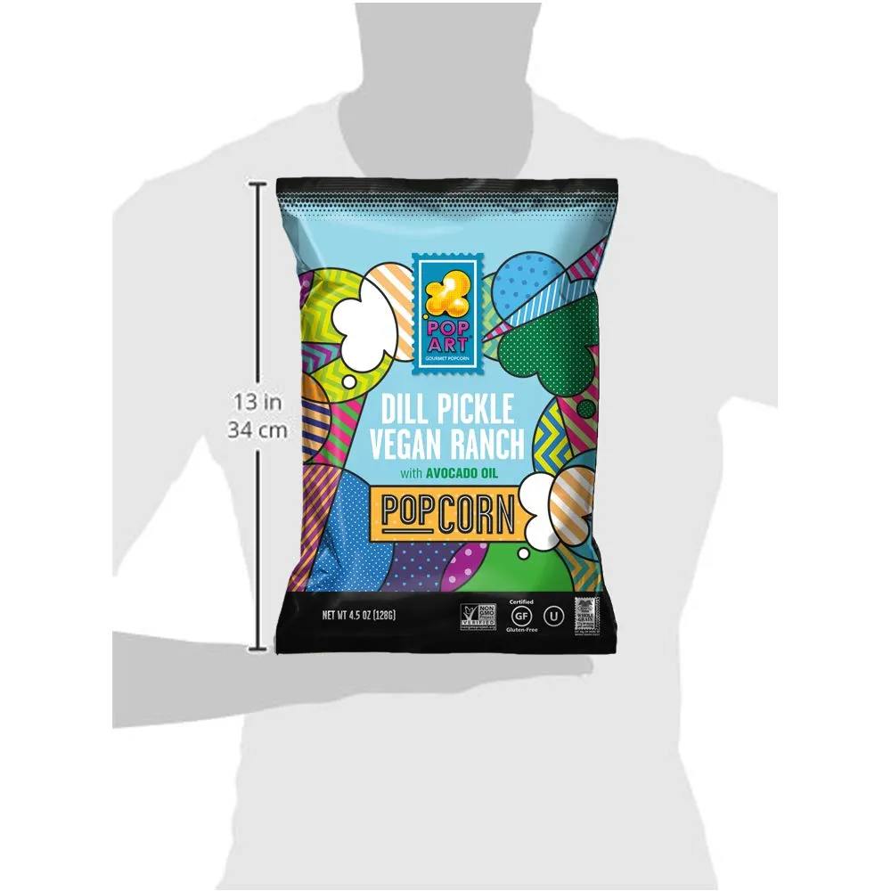 Pop Art Snacks Gourmet Popcorn - Dill Pickle Vegan Ranch with Avocado Oil - Gluten Free Vegan Popcorn - Flavored Snacks for Adults, Kids, Movie Night (9 Pack of 4.5 oz bags)
