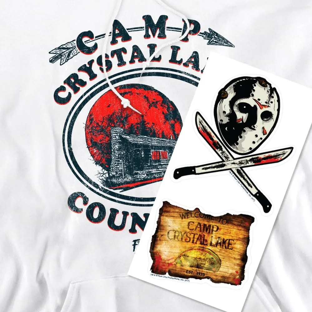 Popfunk Friday the 13th Game Camp Crystal Lake Counselor Pullover Hoodie & Stickers
