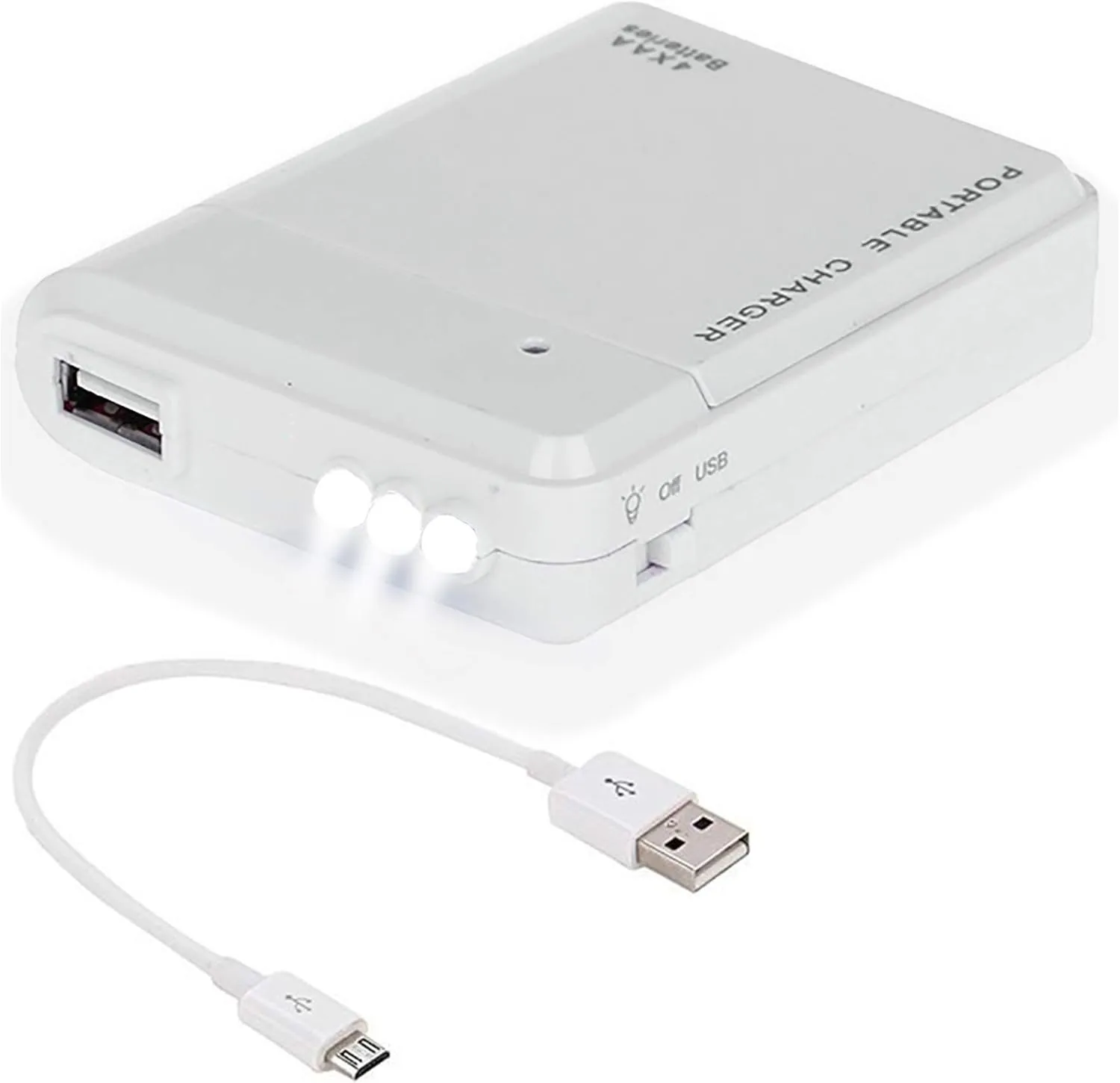 Portable AA Battery Travel Charger Compatible with Kurio Ultra 2 and Emergency Re-Charger with LED Light! (Takes 4 AA Batteries,MicroUSB) [White]