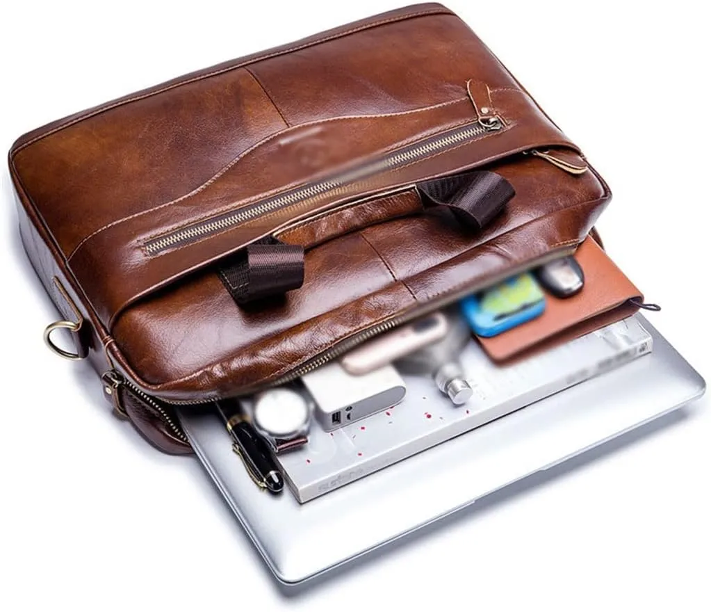Portable Computer Briefcase Male Leather Shoulder Crossbody Bag Layer Cowhide Business Business Affairs Bag