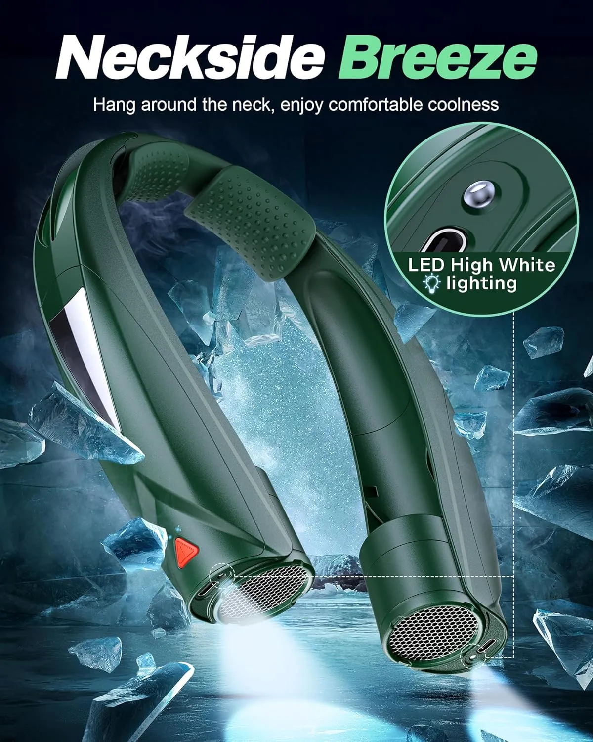 Portable Neck Fan - with LED Book Light, 6-20 Hrs Long Battery, 6-Speed Adjustable, USB-C Rechargeable, Ultra Quiet, Hands-Free Personal Cooling for Men Women Outdoor Indoor
