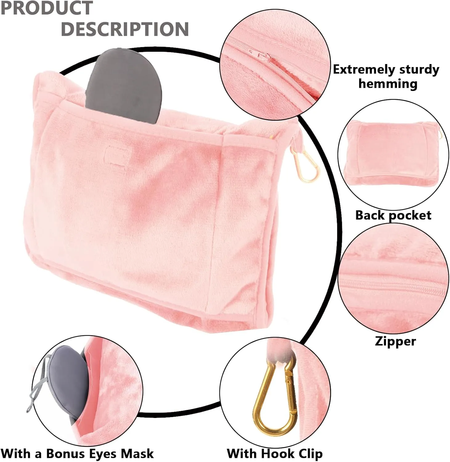 Portable Travel Blanket and Pillow - Premium Soft 2 in 1 Airplane Blanket with Compact Pack Soft Bag Pillowcase, Hand Luggage Sleeve and Backpack Clip (Pink)