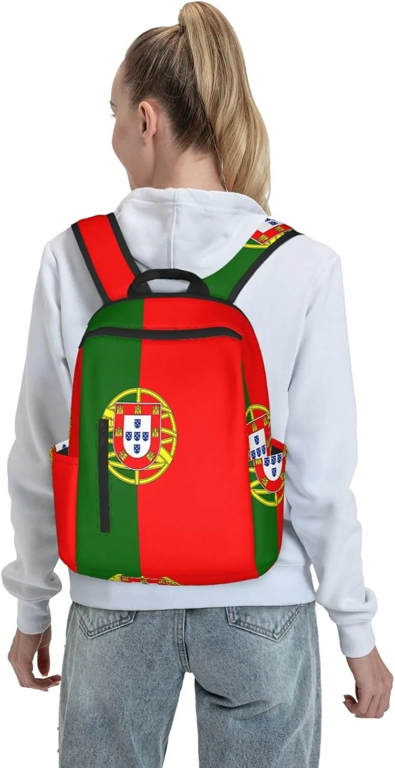 Portugal Portuguese Flag Casual Laptop Backpack Travel Rucksack Sports Daypack Adjustable Strap Bags with Multi-Pockets for Working Running Camping