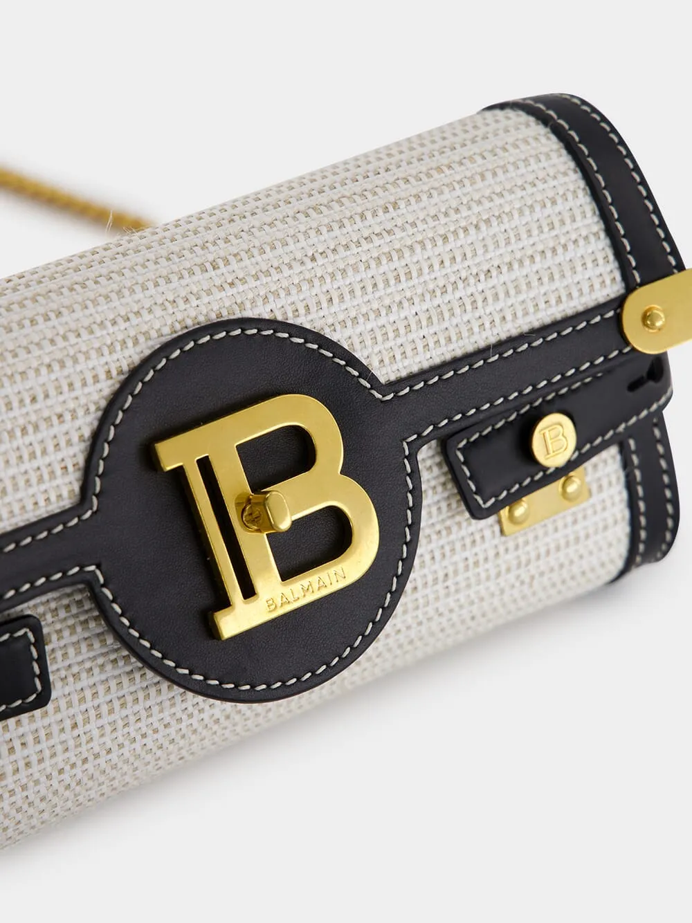 Pouch with Chain B-Buzz 23 in Raffia & Calfskin