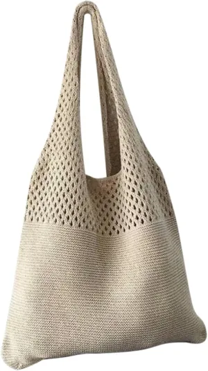 Premillow Crochet Beach Tote Bags, Stylish Mesh Beach Bags Shoulder Bag for Women, Cute Summer Vacation Boho Tote Bag