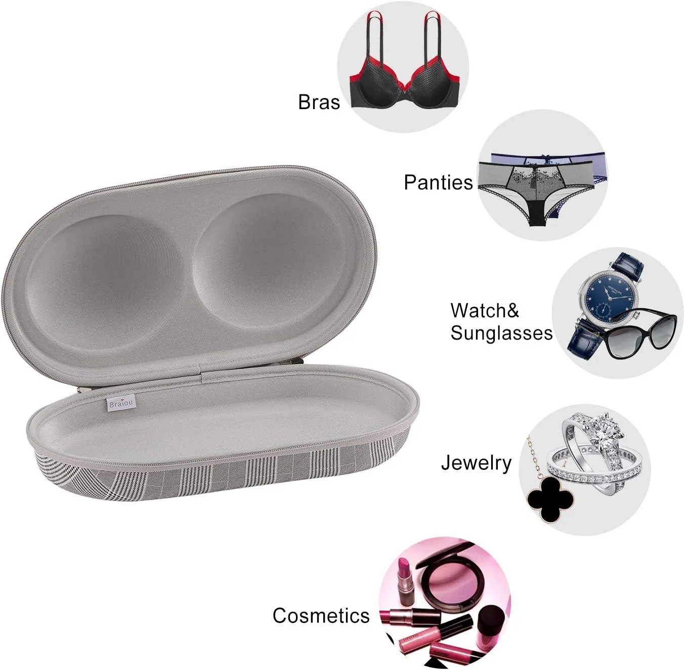 Premium Bra Case Lingerie Travel Bag Zip Underwear Organizer Bag for A-DD Cup (Swallow Gird)
