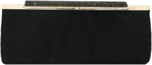 Premium Crystal Top Pleated Satin Hard Frame Clutch Evening Bag
