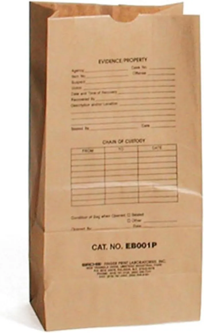 Preprinted Kraft Evidence Bags, Set of 100, 7" x 4.5" x 13.75"