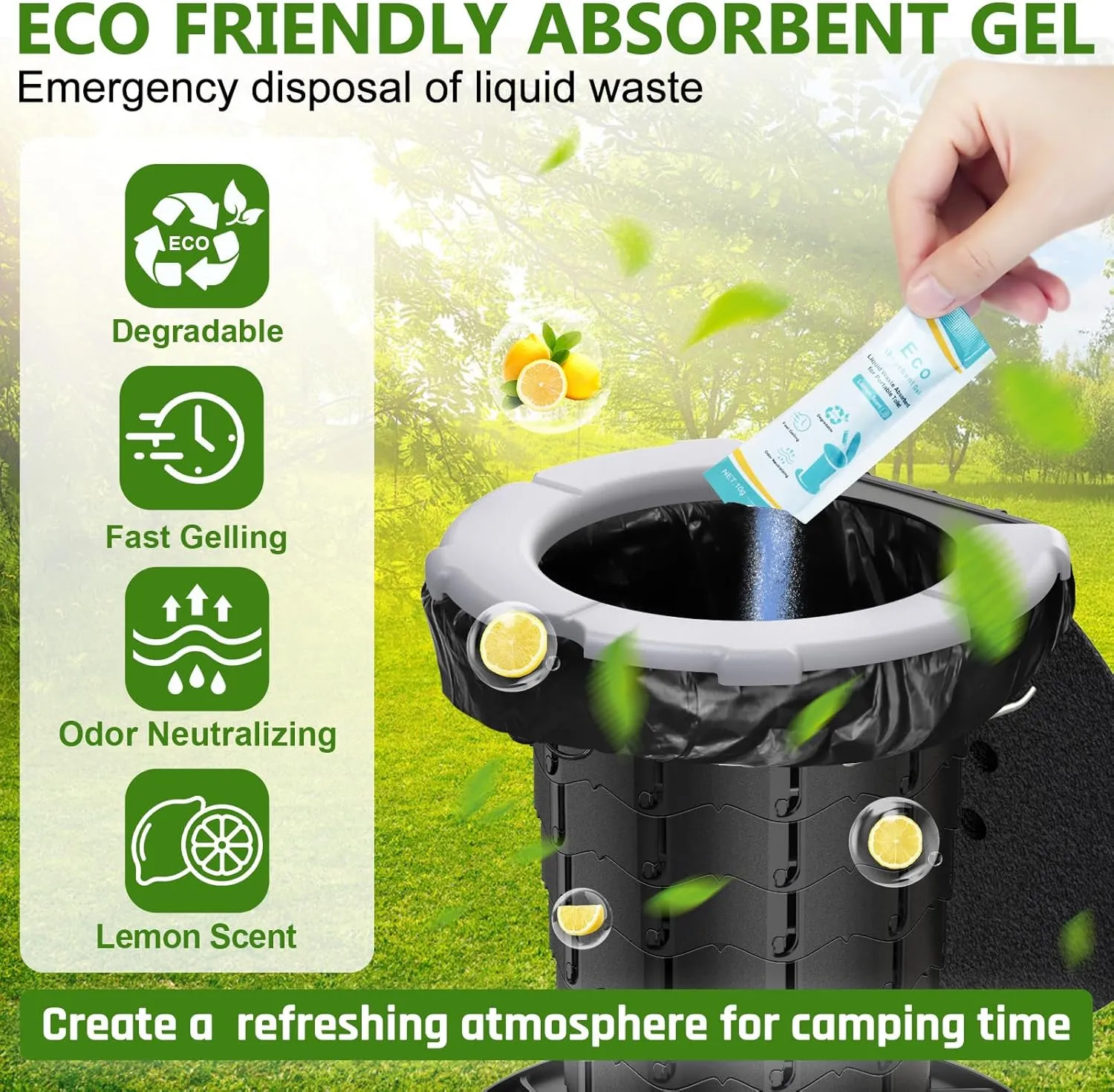 Product Image BLIKA 40 Count Camping Toilet Bags Eco Absorbent Gel Set, Toilet Replacement Bags with Toilet Powder, 8 Gallon, 30 Liter, Heavy Duty 1 Mil, Compostable Portable Toilet Bags for Camping O