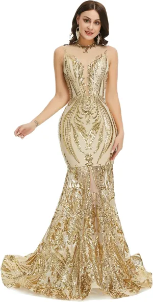 Prom Dresses Sequin Sleeveless Celebrity Gala Mermaid Formal Evening Dress