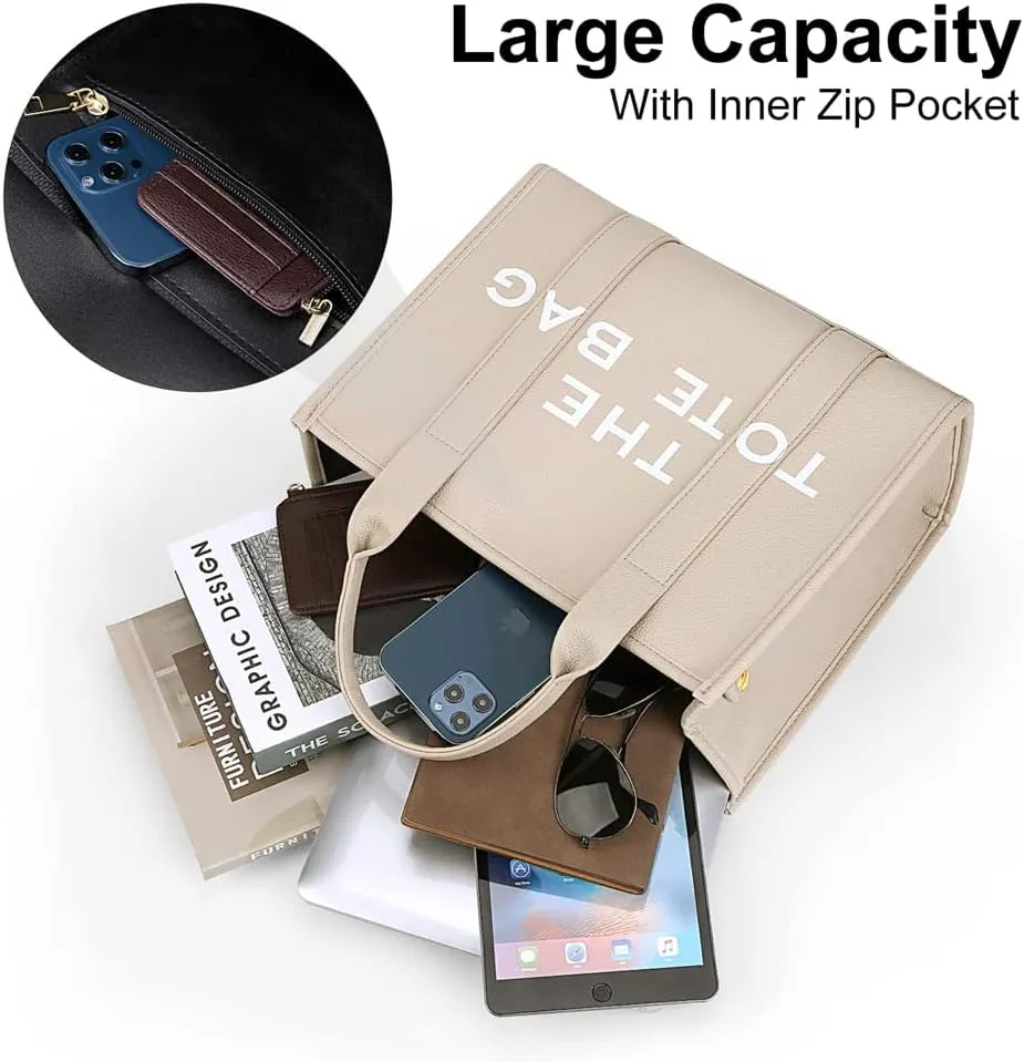 PU Tote Bag for Women Simple Large-Capacity Tote Bag Handbag Zipper Fashion Tote Bag