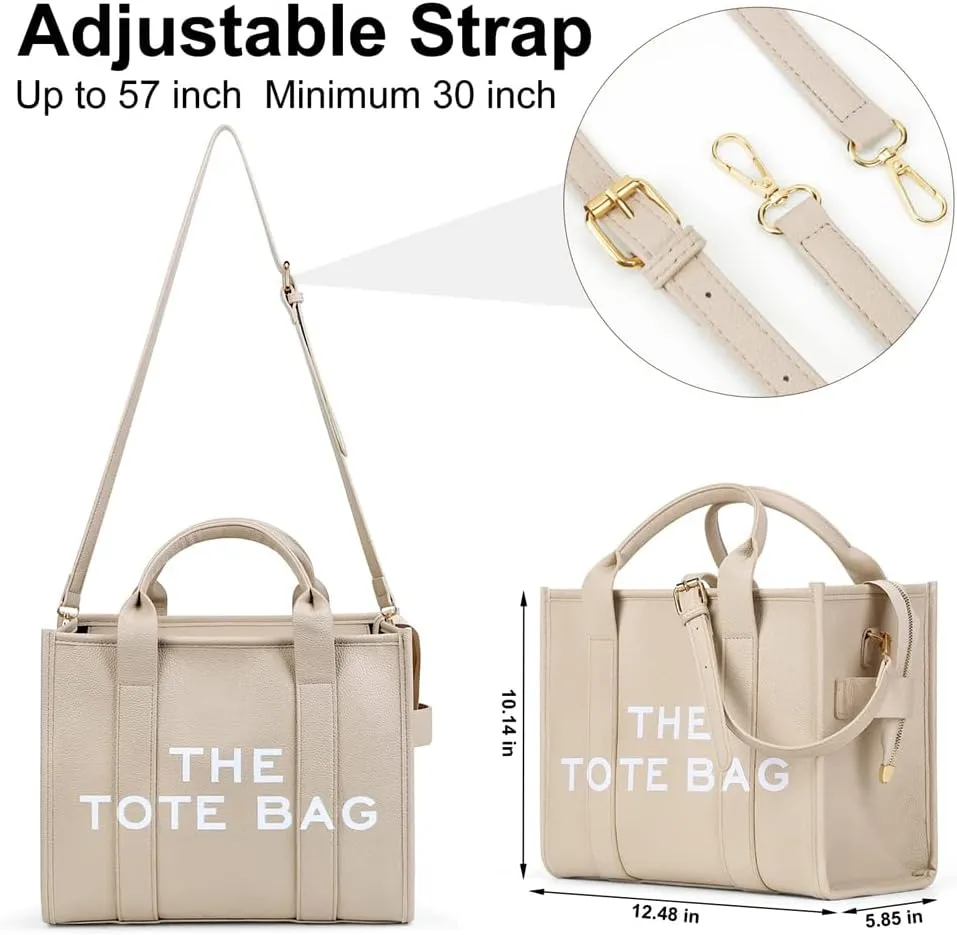 PU Tote Bag for Women Simple Large-Capacity Tote Bag Handbag Zipper Fashion Tote Bag