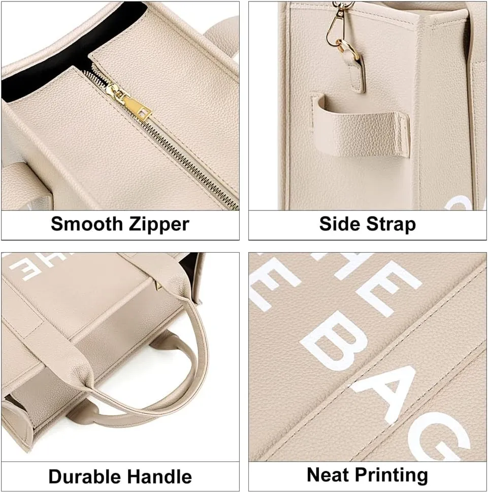 PU Tote Bag for Women Simple Large-Capacity Tote Bag Handbag Zipper Fashion Tote Bag