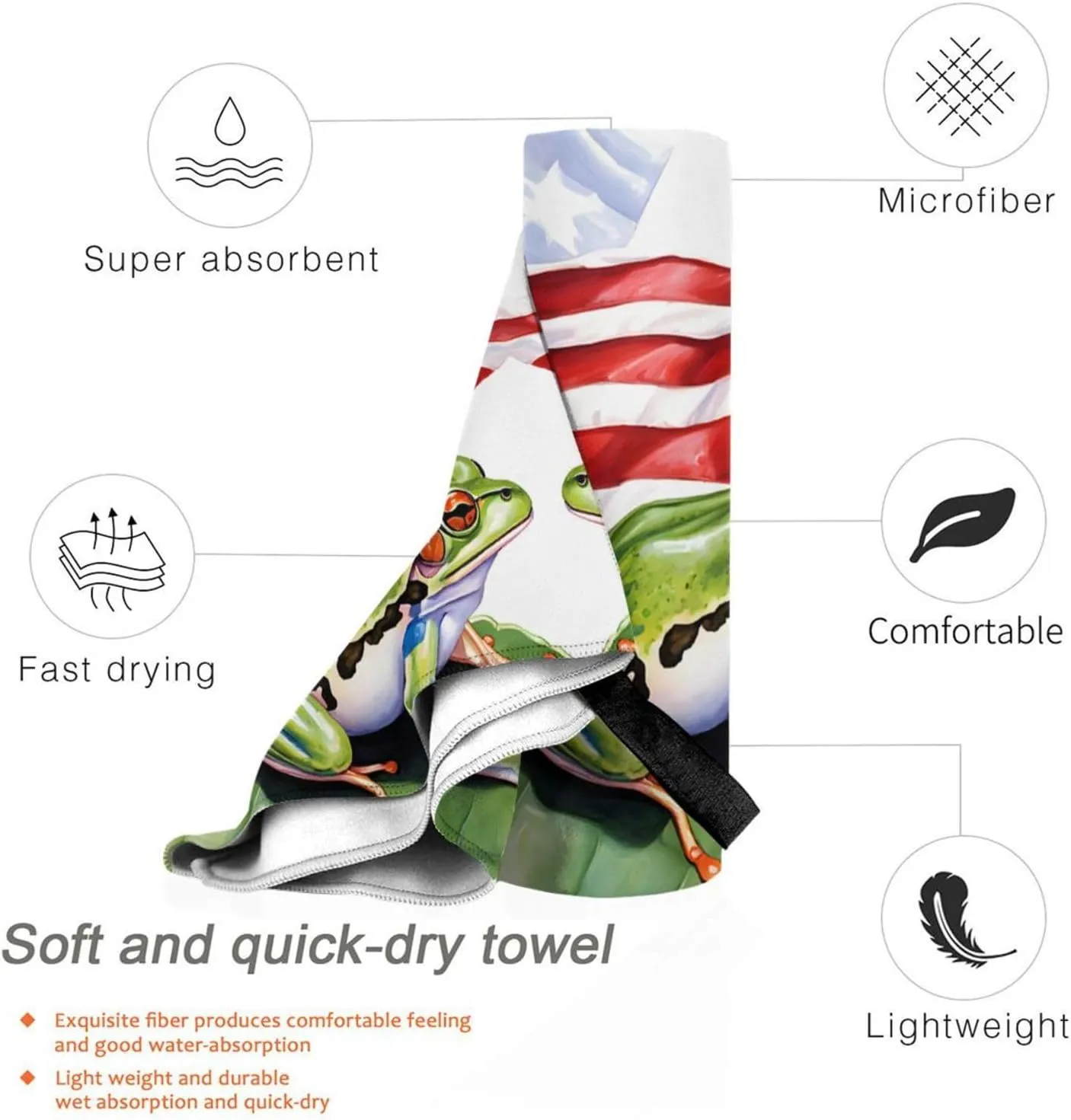 Puerto Rico Flag Frog Palm Trees Premium Compact Microfiber Travel Towel-Featherlight & Quick Dry,Sand-Resistant Beach Towel for Swimming,Camping,Vacation Essentials with Carry Pouch