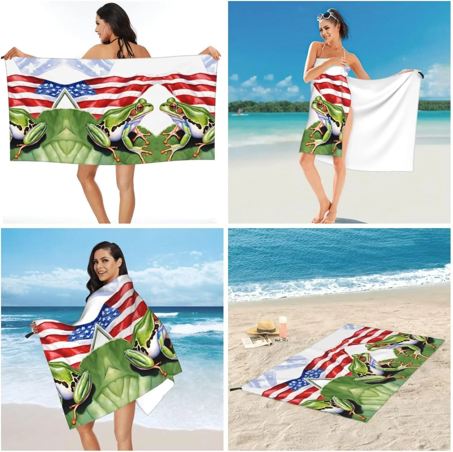 Puerto Rico Flag Frog Palm Trees Premium Compact Microfiber Travel Towel-Featherlight & Quick Dry,Sand-Resistant Beach Towel for Swimming,Camping,Vacation Essentials with Carry Pouch
