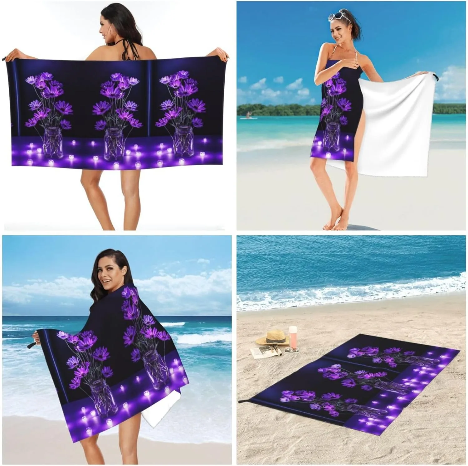 Purple Butterfly Print Premium Compact Microfiber Travel Towel-Featherlight & Quick Dry,Sand-Resistant Beach Towel for Swimming,Camping,Vacation Essentials with Carry Pouch