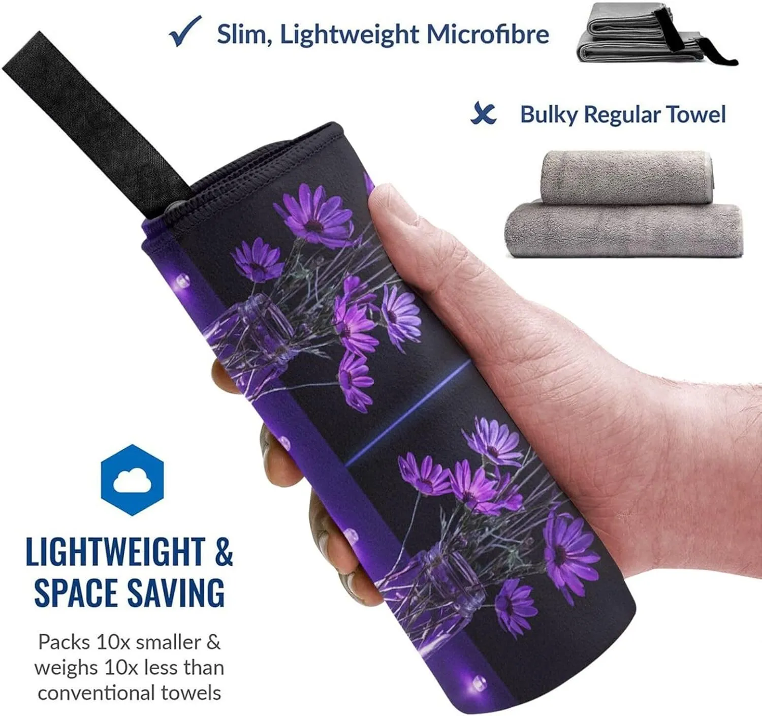 Purple Butterfly Print Premium Compact Microfiber Travel Towel-Featherlight & Quick Dry,Sand-Resistant Beach Towel for Swimming,Camping,Vacation Essentials with Carry Pouch