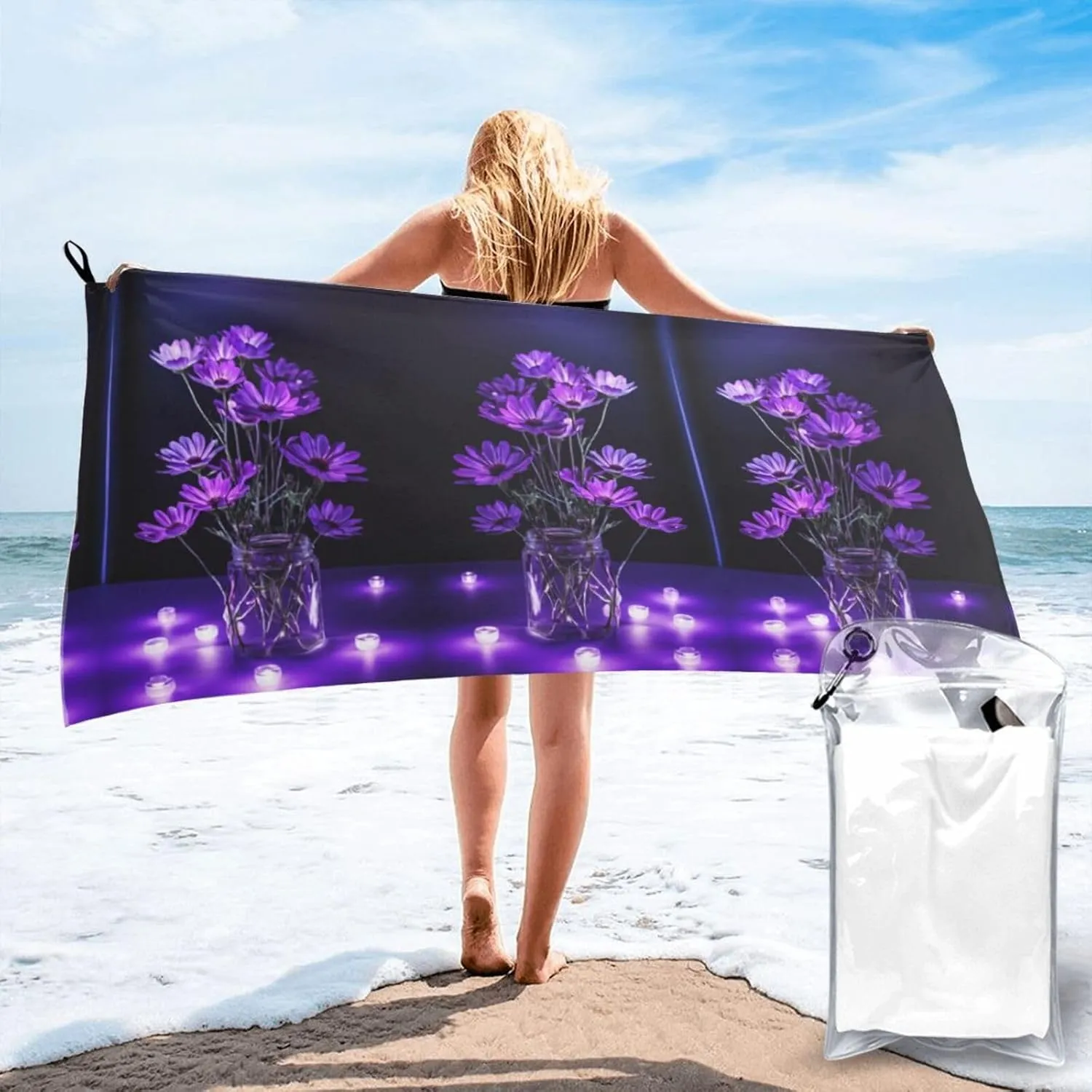 Purple Butterfly Print Premium Compact Microfiber Travel Towel-Featherlight & Quick Dry,Sand-Resistant Beach Towel for Swimming,Camping,Vacation Essentials with Carry Pouch