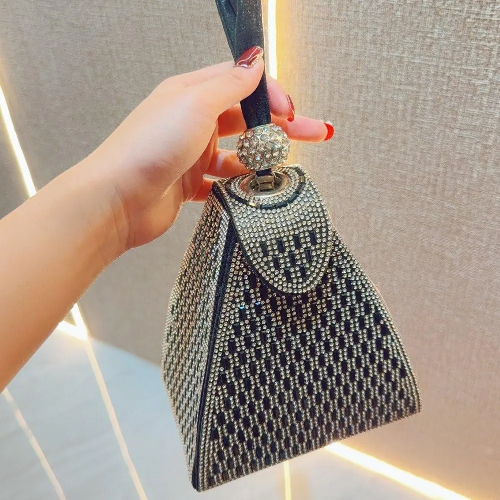 Pyramid Shape Rhinestones Luxury Evening Bags Fashion Evening Handbag Purse Cocktail Engagement Triangle Bag For Party Night