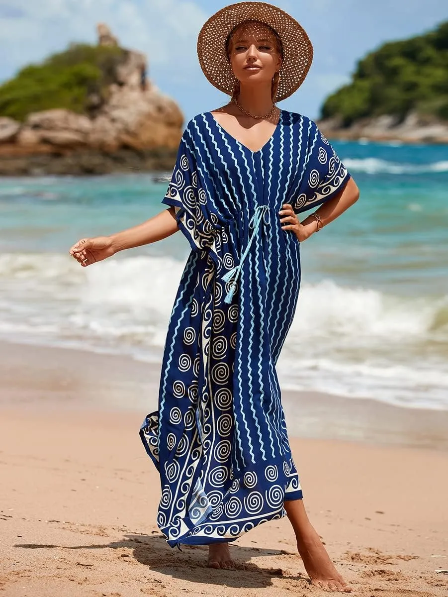RanRui Kaftan Dresses for Women – Wave Neck Floral Plus Size Caftans Muumuu Dresses
