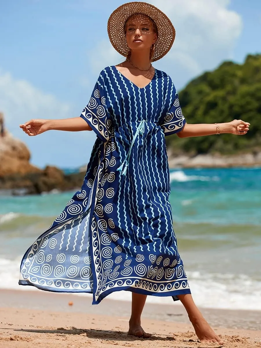 RanRui Kaftan Dresses for Women – Wave Neck Floral Plus Size Caftans Muumuu Dresses
