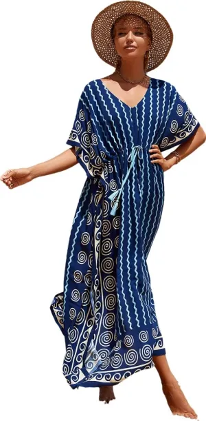 RanRui Kaftan Dresses for Women – Wave Neck Floral Plus Size Caftans Muumuu Dresses