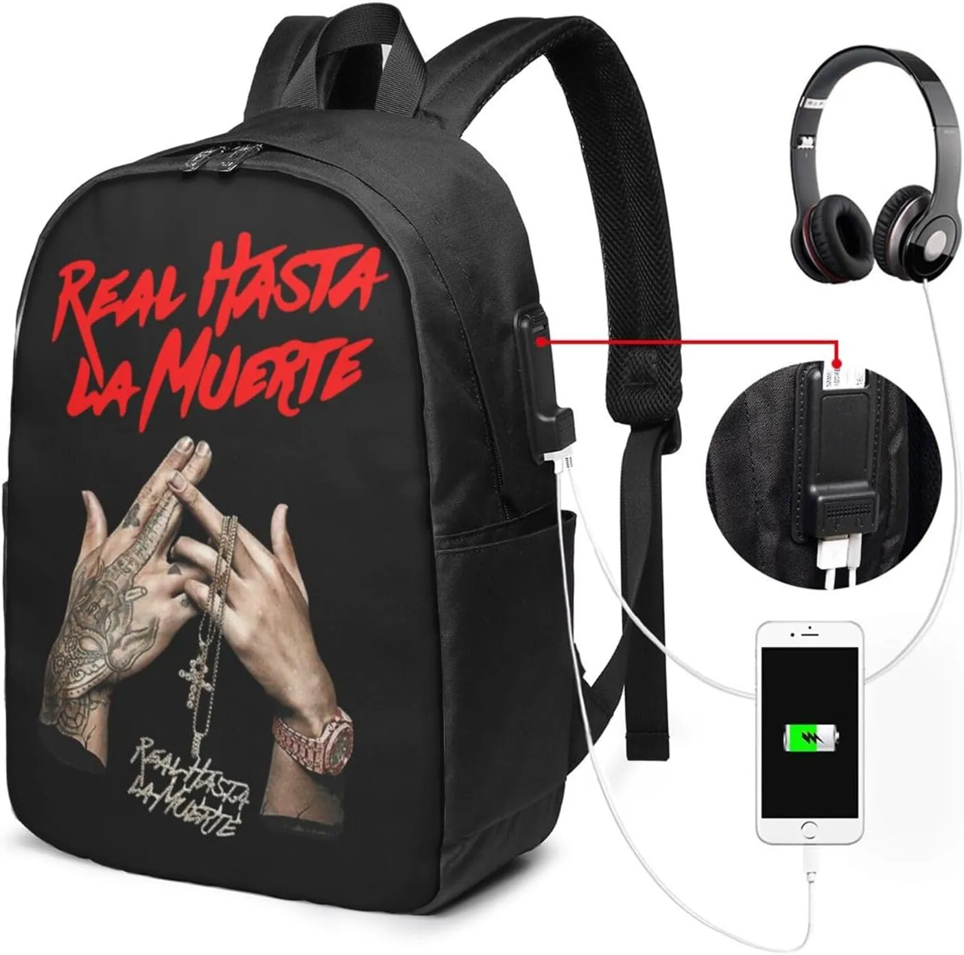 Real Hasta La Muerte Backpack,Large Travel Bag Lightweight Casual Daypack, Black