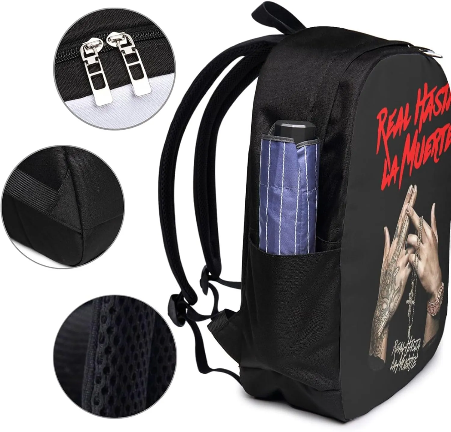 Real Hasta La Muerte Backpack,Large Travel Bag Lightweight Casual Daypack, Black