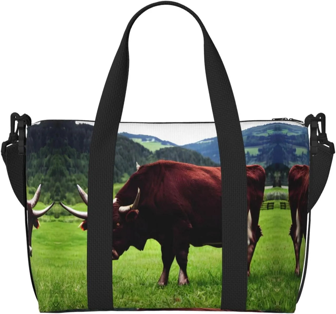 Real Swiss Cow Brown Print Versatile Travel Gym Carry Bag,Ideal For Business,Sports,Weekend Stays
