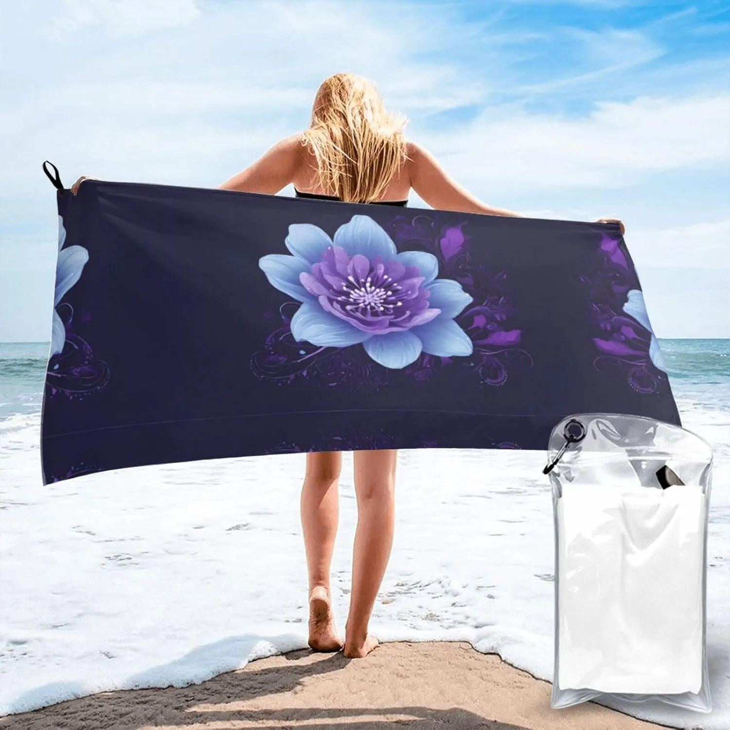 Rectangle Mandala Premium Compact Microfiber Travel Towel-Featherlight & Quick Dry,Sand-Resistant Beach Towel for Swimming,Camping,Vacation Essentials with Carry Pouch