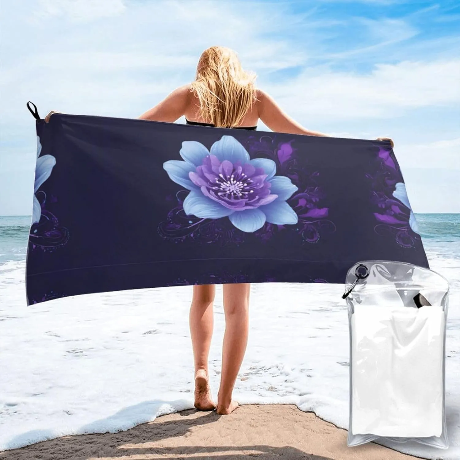 Rectangle Mandala Premium Compact Microfiber Travel Towel-Featherlight & Quick Dry,Sand-Resistant Beach Towel for Swimming,Camping,Vacation Essentials with Carry Pouch
