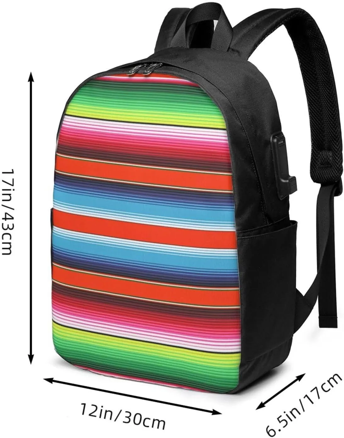 Red Green Blue Mexican Serape Stripes Laptop Backpacks Travel Backpack Casual Business Daypack Sport Rucksack Computer Bag Fits up to 17 Inch Notebook with USB Port