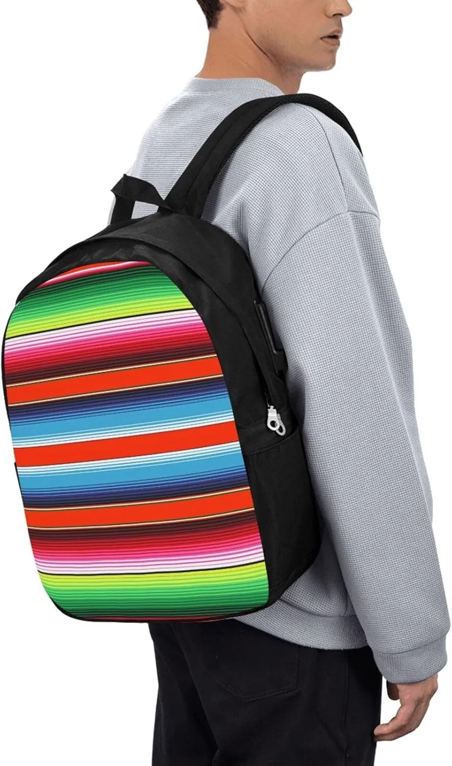 Red Green Blue Mexican Serape Stripes Laptop Backpacks Travel Backpack Casual Business Daypack Sport Rucksack Computer Bag Fits up to 17 Inch Notebook with USB Port